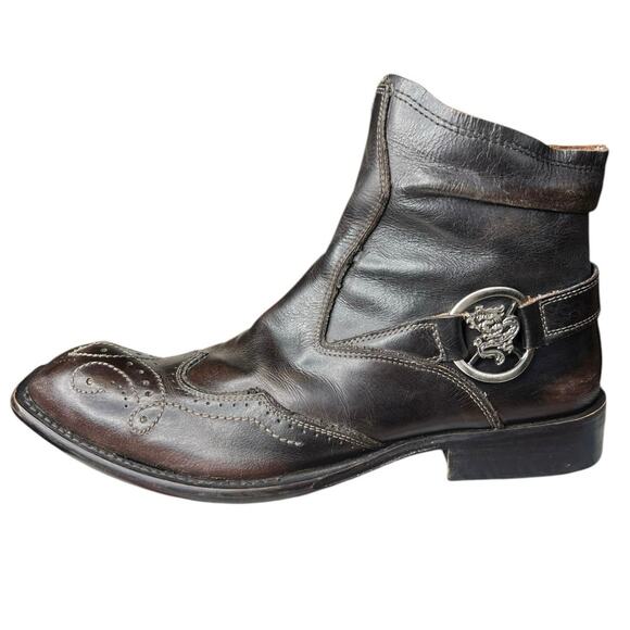 Mark Nason Men’s Rock Never Dies Brown Leather Moto Ankle Boot Size US 11 - Picture 3 of 11